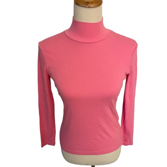 Talbots Petites Pink Mock Turtle Neck 100% Cotton - Picture 1 of 4